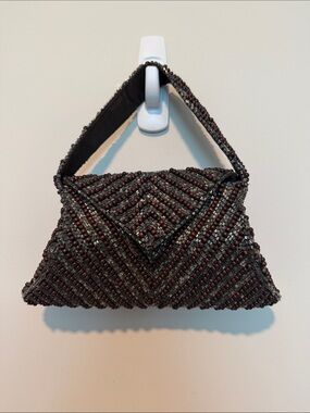 Vintage K.C. Malhan Envelope hand Bag in Brown & iridescent geometric pattern